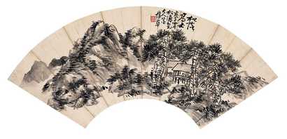 蒲华 1900（庚子）年作 松阴高士 扇面